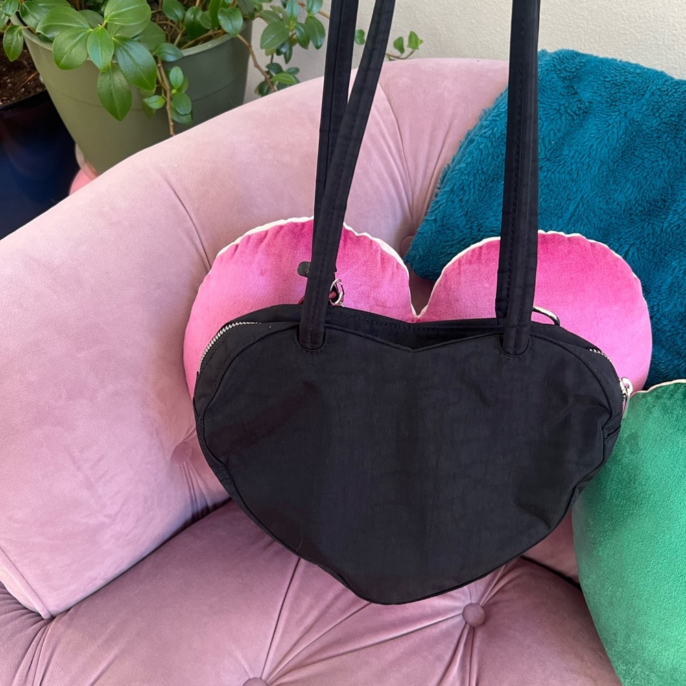 Charming Black Heart Shoulder Bag with Red Charm
